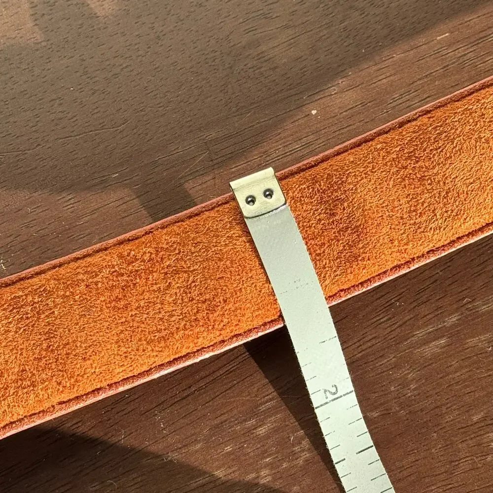 Genuine Leather Suede Belt Cognac Brown Gold Tone Buckle Size 34 Unisex Classic